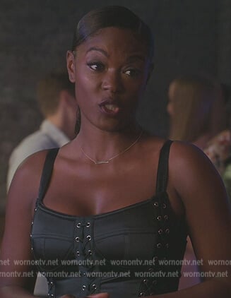 Riva’s black grommet lace-up dress on All American Homecoming
