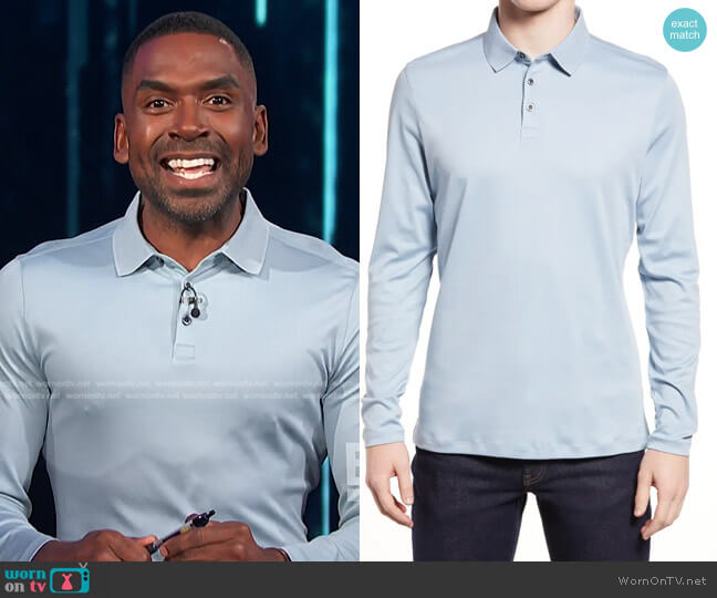 Robert Barakett Georgia Long Sleeve Polo in Pale Blue worn by Justin Sylvester on E! News
