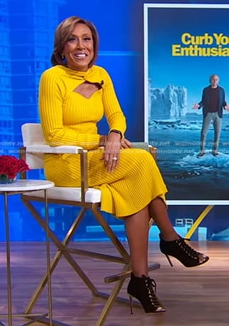 Robin’s yellow ribbed cutout dress on Good Morning America