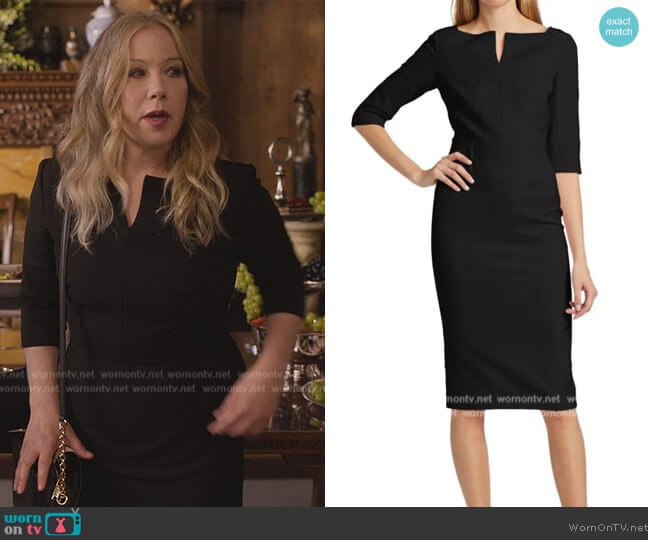 Roland Mouret Etty Crepe Splitneck Sheath Dress worn by Jen Harding (Christina Applegate) on Dead to Me