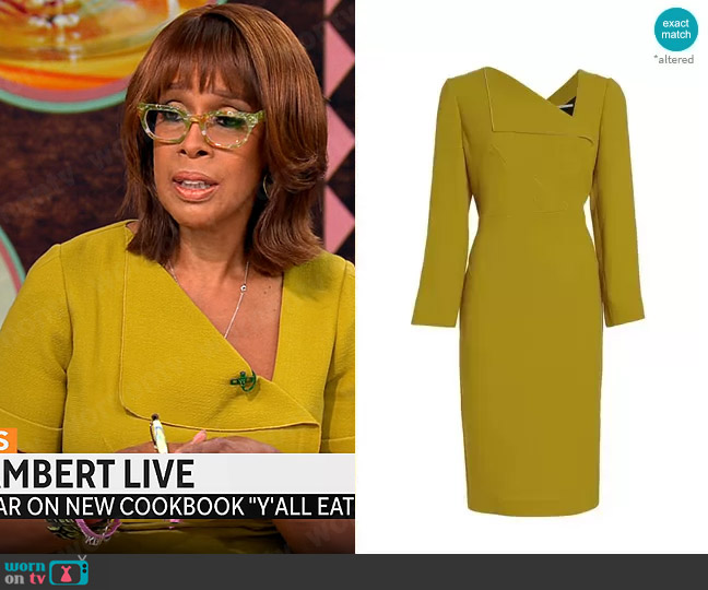 Roland Mouret Mya Dress in Chartreuse worn by Gayle King on CBS Mornings