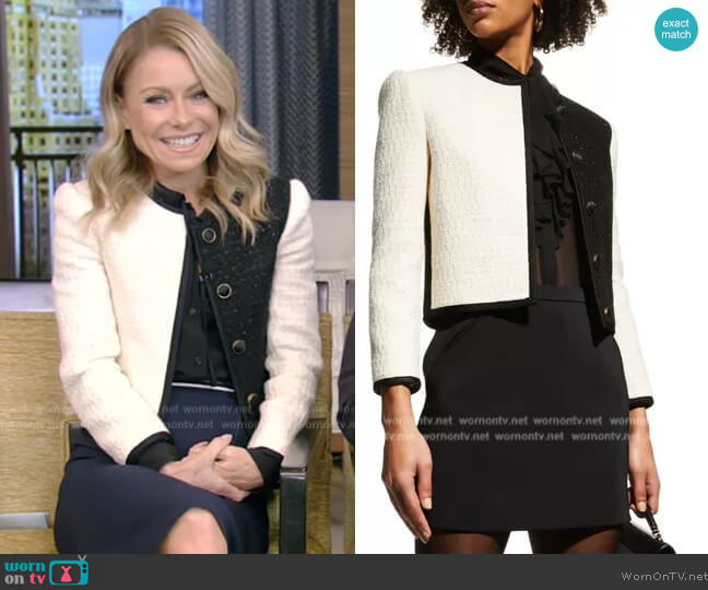 Saint Laurent Two-Tone Tweed Jacket worn by Kelly Ripa on Live with Kelly and Mark