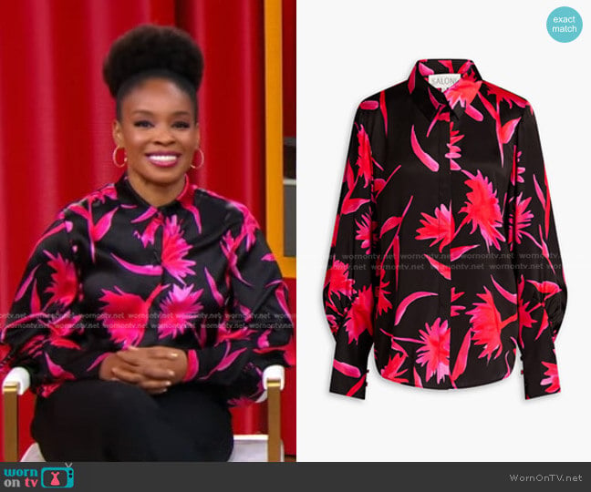 Saloni Joana Floral-Print Silk-Satin Shirt worn by Amber Ruffin on Good Morning America