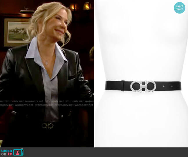 Salvatore Ferragamo Double Gancio Crystal Buckle Leather Belt worn by Brooke Logan (Katherine Kelly Lang) on The Bold and the Beautiful