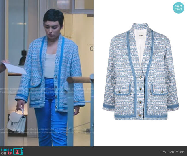 Sandro Amelia Tweed Jacket worn by Ari Blanco (Carla Diaz) on Elite