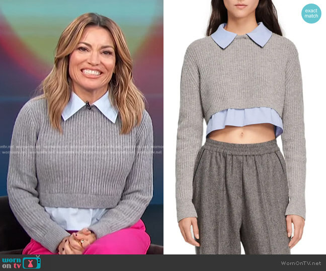 Sandro Layered Crop Wool Sweater worn by Kit Hoover on Access Hollywood