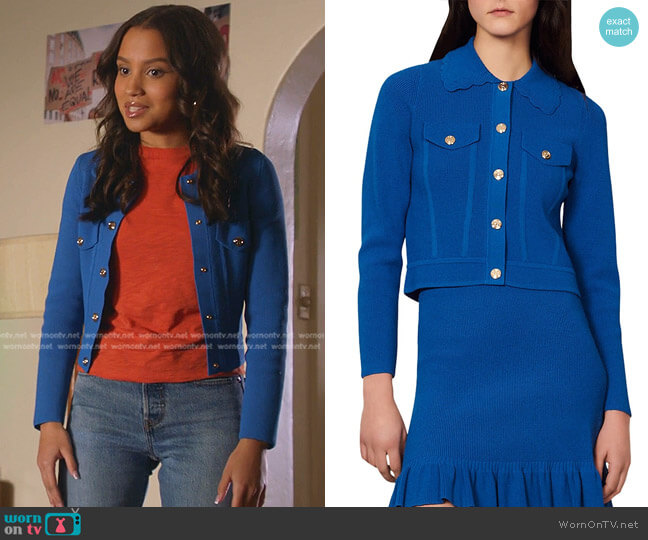 Sandro Paco Metallic Button Cardigan worn by May Grant (Corinne Massiah) on 9-1-1