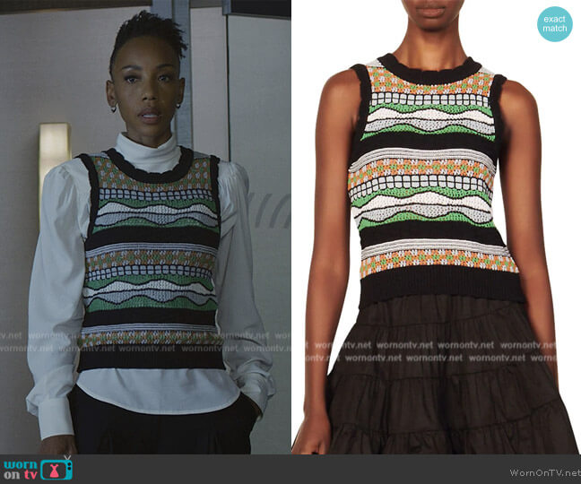 Sandro Timothee Sweater Vest worn by Carmen Moyo (Charmaine Bingwa) on The Good Fight