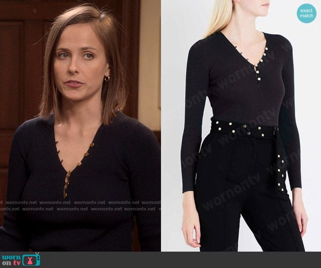Sandro Rib Henley Top worn by Kimberly Finkle (Pauline Chalamet) on The Sex Lives of College Girls