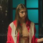 Sara’s red colorblock track jacket on Elite