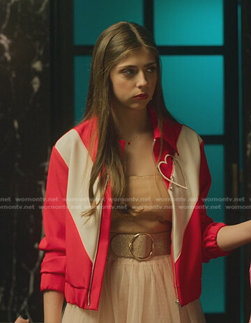 Sara’s red colorblock track jacket on Elite