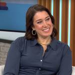 Sarah Gelman’s navy ruched shirtdress on CBS Mornings