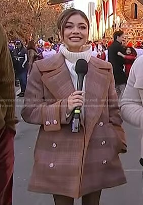 Sarah Hyland’s pink plaid peacoat on Today