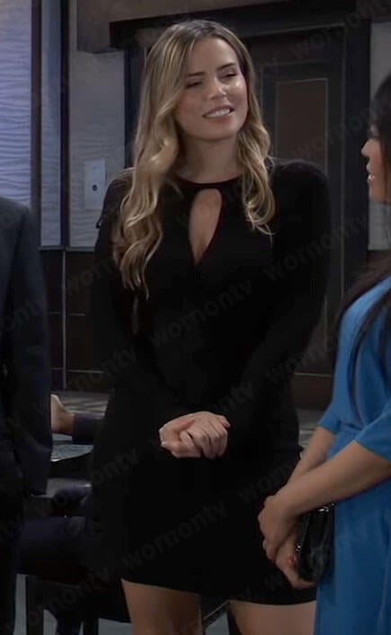 Sasha’s black keyhole cutout mini dress on General Hospital