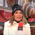 Savannah’s black embellished pom pom beanie at Macy’s Thanksgiving Parade