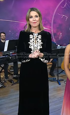 Savannah’s black embroidered velvet dress on Today