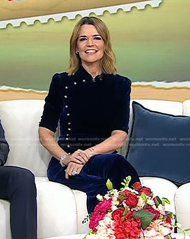 Savannah’s navy buttoned velvet dress on Today