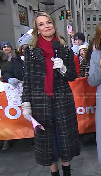 Savannah’s plaid studded shoulder coat on Today