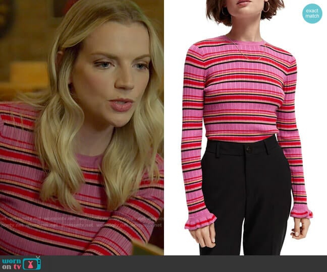 Scotch and Soda Stripe Ribbed Sweater in Soft Rose worn by Sylvie Brett (Kara Killmer) on Chicago Fire