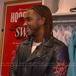 Scott’s black leather moto jacket on Access Hollywood