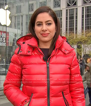 Seema Mody’s red padded jacket on NBC News Daily