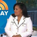 Sheinelle’s white contrast trim tweed blazer on Today