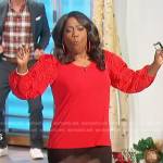 Sheryl’s red floral applique top on The Talk