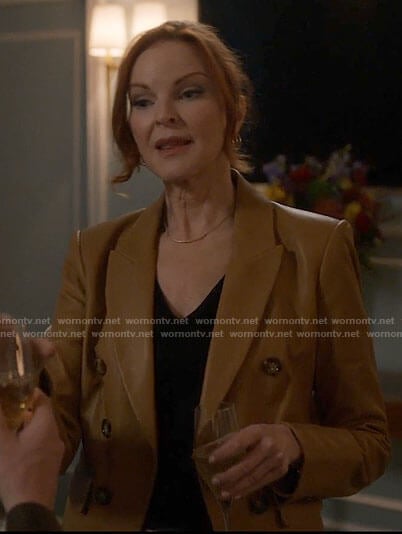 Skyler’s brown leather blazer on Monarch