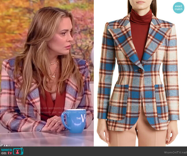 Smythe Patch Pocket Birkin Apricot Plaid Blazer worn by Alyssa Milano on The View