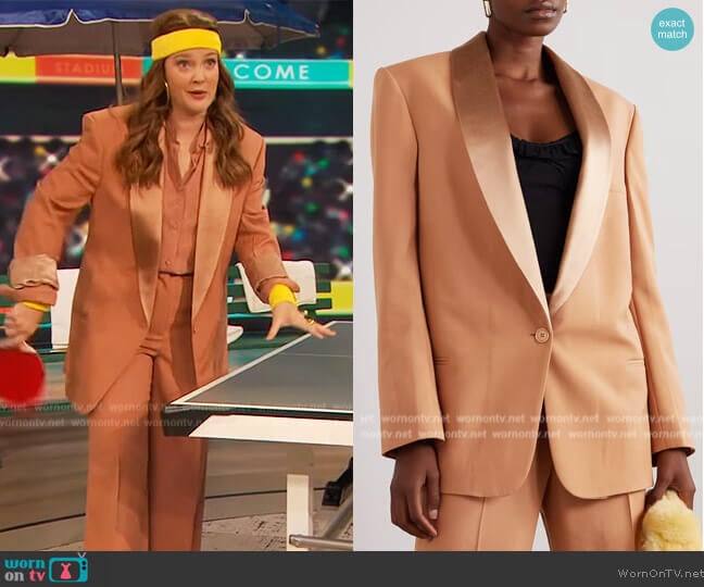 Stella McCartney Satin-trimmed wool-twill blazer worn by Drew Barrymore on The Drew Barrymore Show