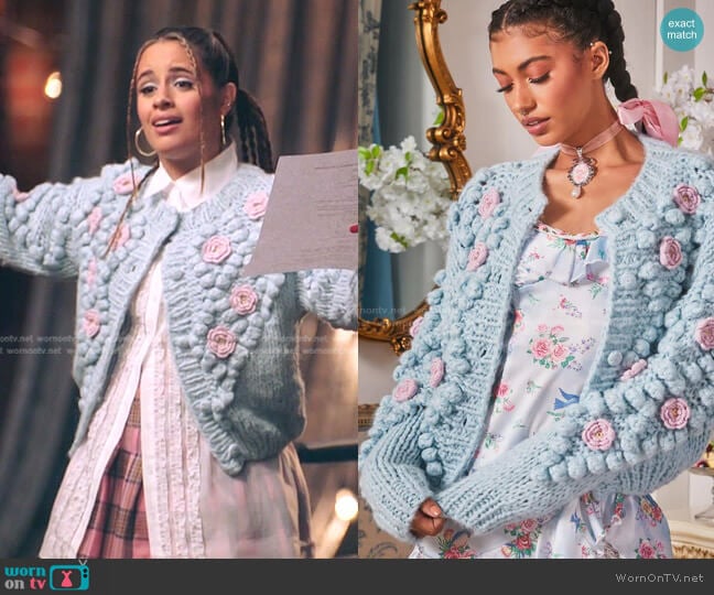 Sugar Thrillz Baby Flower Patch Knit Cardigan worn by Camila Cabello on The Voice