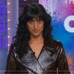 Sunita Mani brown leather jacket and pants on The Kelly Clarkson Show