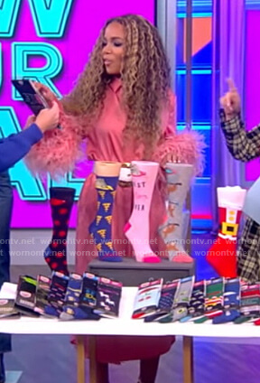 Sunny’s pink feather cuff dress on The View