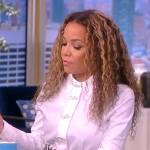 Sunny’s white embellished bow blouse and skirt on The View