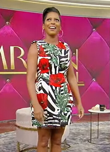Tamron’s rose and zebra print mini dress on Tamron Hall Show