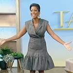 Tamron’s gray ruffle hem dress on Tamron Hall Show