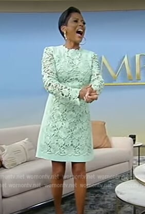 Tamron’s mint lace mini dress on Tamron Hall Show