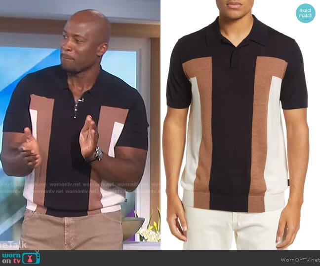 Ted Baker Arbroth Colorblocked Polo Shirt worn by Akbar Gbajabiamila on The Talk