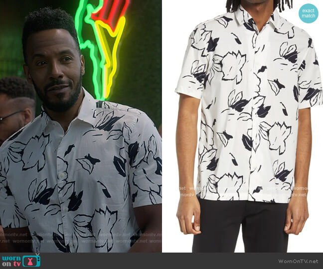 Ted Baker Ashby Floral Outline Cotton Short Sleeve Button-Up Shirt worn by (McKinley Freeman) on Reasonable Doubt