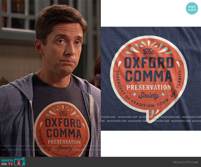 Nerdy Tees Oxford Comma Preservation worn by (Topher Grace) on Home Economics