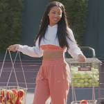Thea’s coral Nike sweatpants on All American Homecoming
