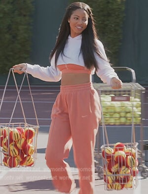 Thea’s coral Nike sweatpants on All American Homecoming