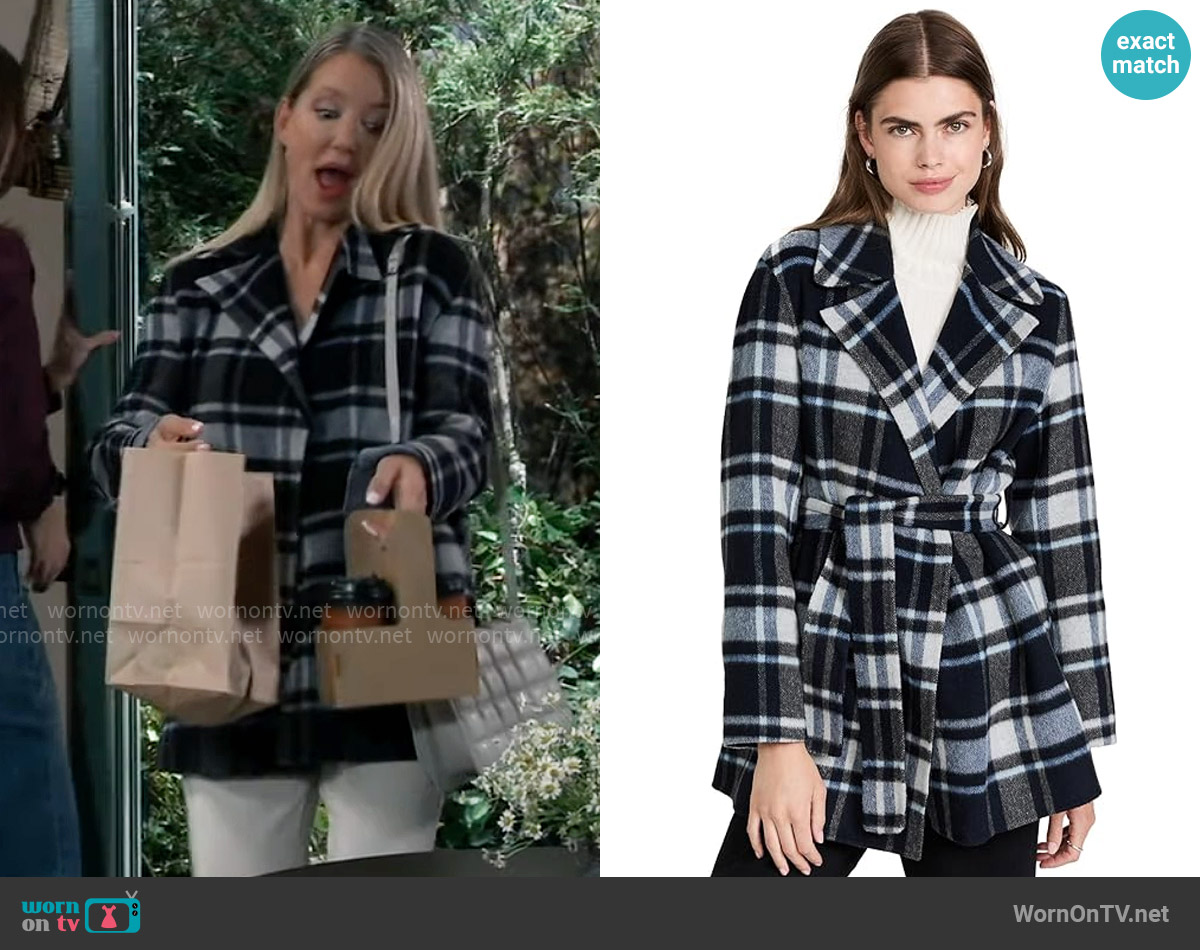 Theory Belted Plaid Coat worn by Nina Reeves (Cynthia Watros) on General Hospital