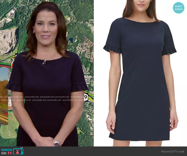 Tommy Hilfiger Ruffle-Sleeve Scuba-Crepe A-Line Dress worn by Heather O’Rourke on Good Morning America