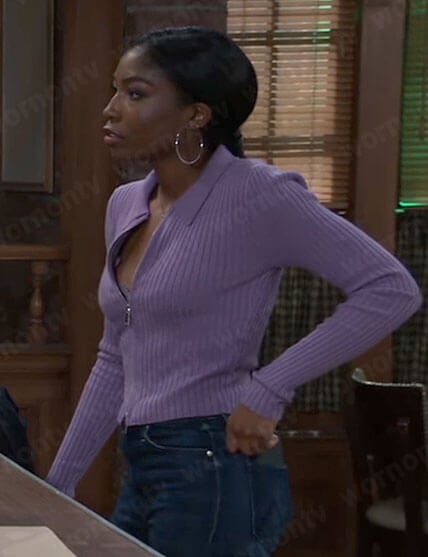 Trina’s purple zip front top on General Hospital