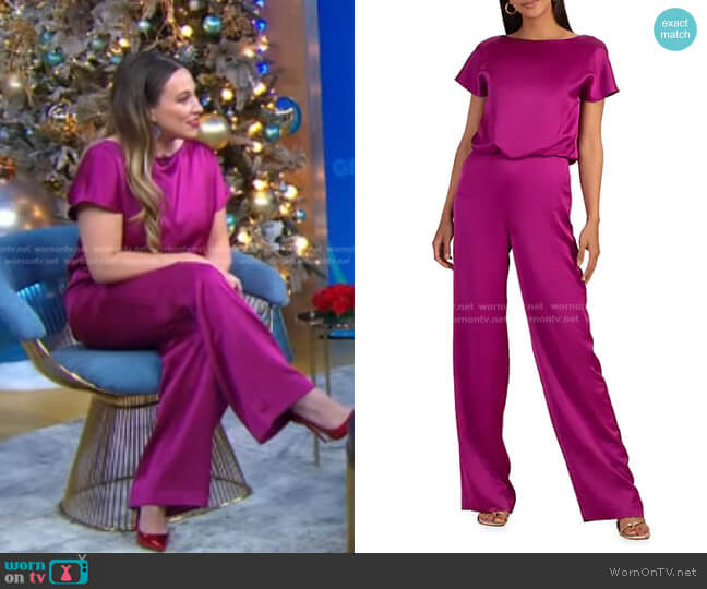 Trina Turk Amuse Satin Jumpsuit worn by Ashley Flowers on Good Morning America