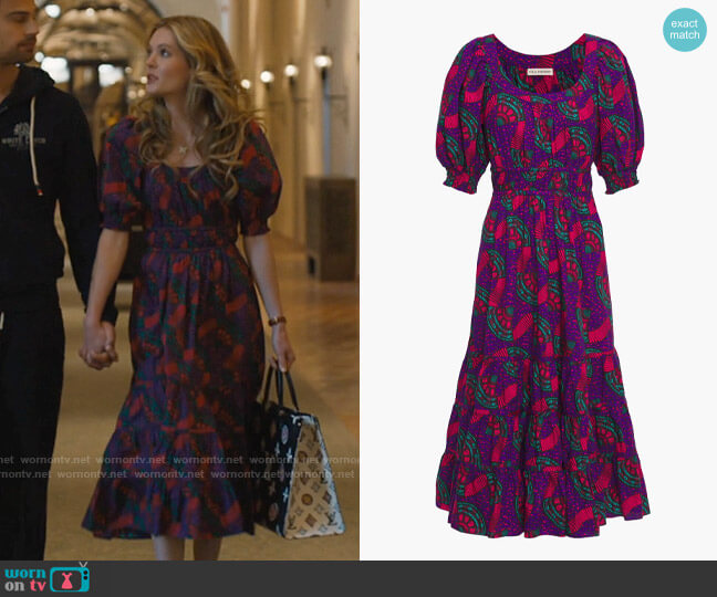 Ulla Johnson Gathered printed cotton-poplin midi dress worn by Daphne (Meghann Fahy) on The White Lotus