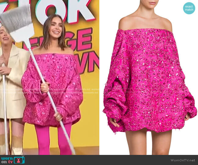 Valentino Wavy Sequined Oversized Minidress worn by Olivia Culpo on Access Hollywood