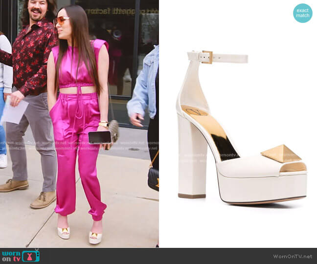 Valentino Garavani Roman Stud heeled sandals worn by Angie Katsanevas on The Real Housewives of Salt Lake City