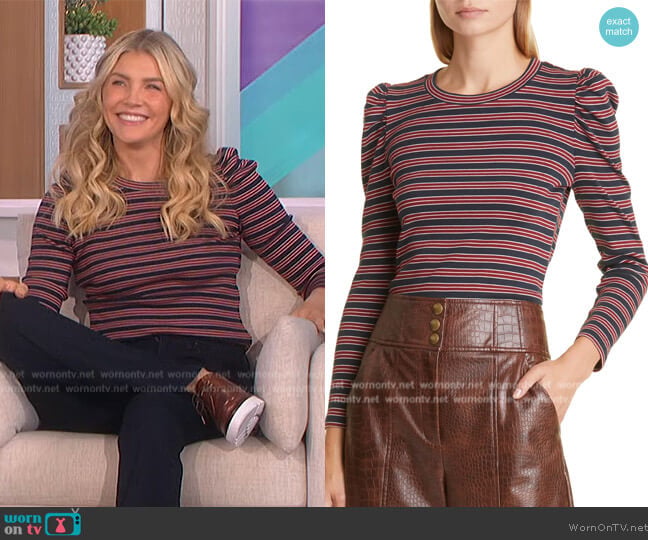 Veronica Beard Britney Rib Puff Sleeve Top worn by Amanda Kloots on The Talk